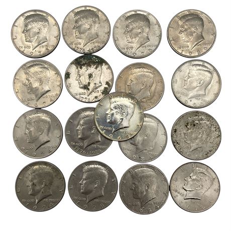1969 40% Silver Helf Dollar and (16) Random Kennedy Half Dollar Coins