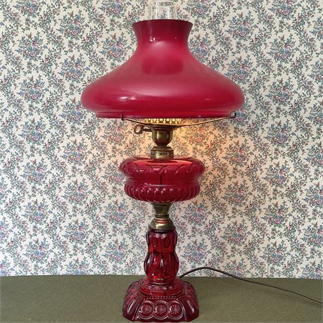 Vtg L E Smith "Moon & Star" Electrified Hurricane Lamp Base w Glass Shade