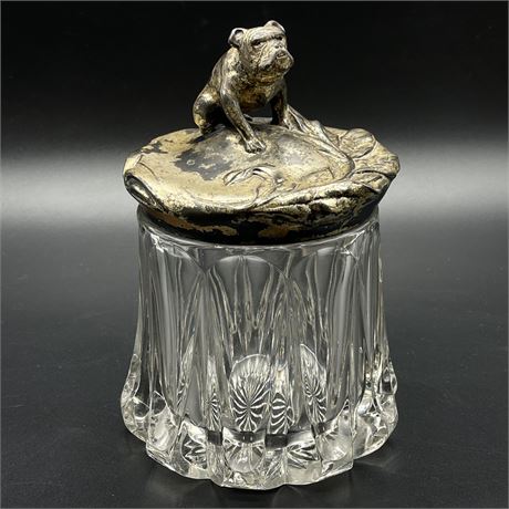 Lidded Glass Cigar Humidor with English Bulldog