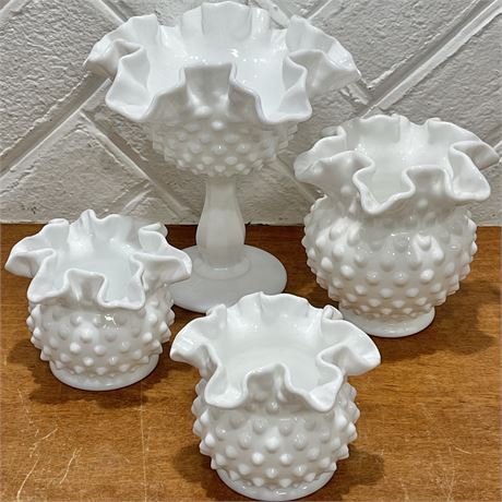 Hobnail Milk Glass Pieces w/ Ruffled Edges