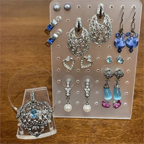 Silver Toned Earrings and Pendant