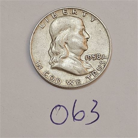 1958  Benjamin Franklin Silver Half Dollar Coin