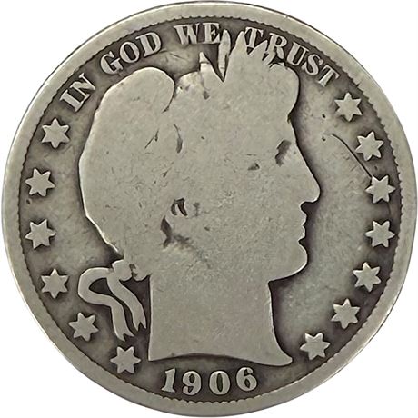 1906 Barber 90% Silver Half Dollar Coin