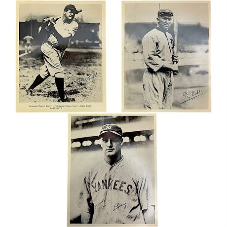 Vtg Baseball Prints - Yankees Babe Ruth & Lou Gehrig w/ Detroit Tigers Ty Cobb