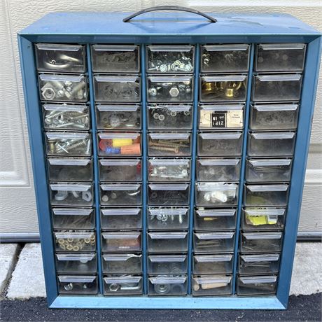 Metal Tool Organizer Filled with Misc Small Parts