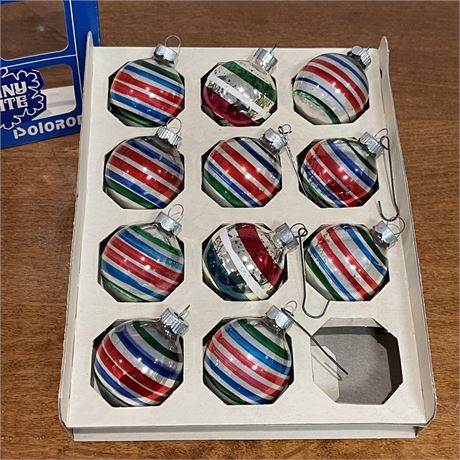 Vtg Glass Striped Christmas Ornaments