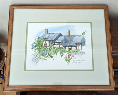 "Anne Hathaways Cottage" Signed Watercolor Artwork Print by Dick Mahoney-Framed
