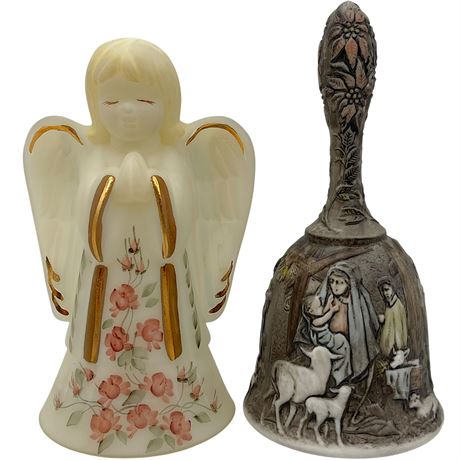 Fenton Nativity Scene Bell and Angel Bell - Both Signed