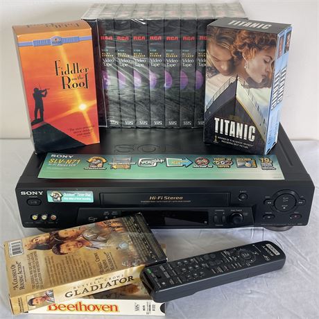 Sony Hi-Fi Stereo VCR Model SLV-N71 w/ Remote & Variety of Tapes