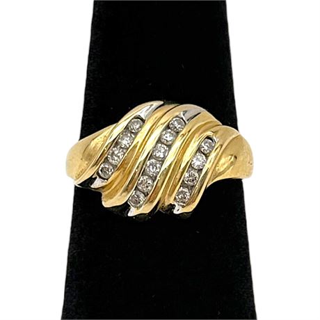 14K Yellow Gold Channel-Set Diamond Bypass Ring Size 5.75