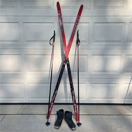 Karhu Skis, Alpina Poles w/ Saloman Size 9.5 Cross Country Ski Boots