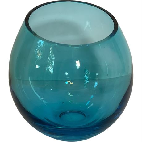 LSA International Mouth Blown Slanted Rim Blue Glass Vase