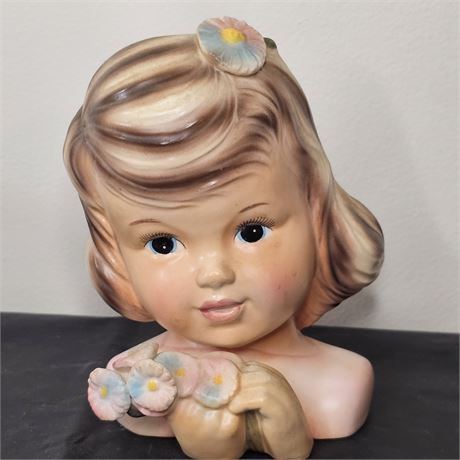 Rare 6" ENESCO 50's Delsey Tissue Girl Head Vase- Brown Hair