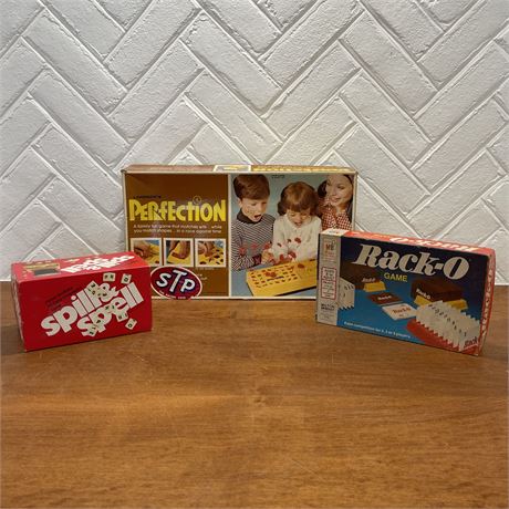 Vtg Spin & Spell, Rack-O and Perfection Family Board Games