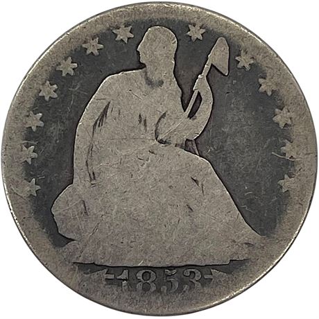 1853 Seated Liberty Silver Half Dollar Coin