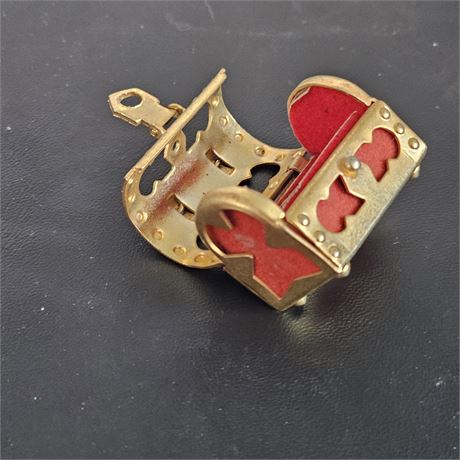 Tiny Mini Brass/Metal Treasure Chest Brass Tone Red Felt Interior