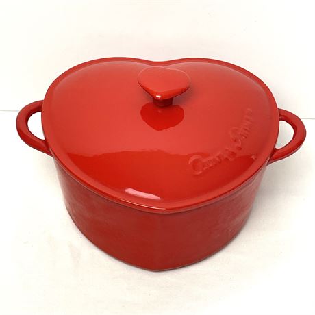 Olive & Thyme Cast Iron Enamel Red Heart Dutch Oven Pot w/ Lid
