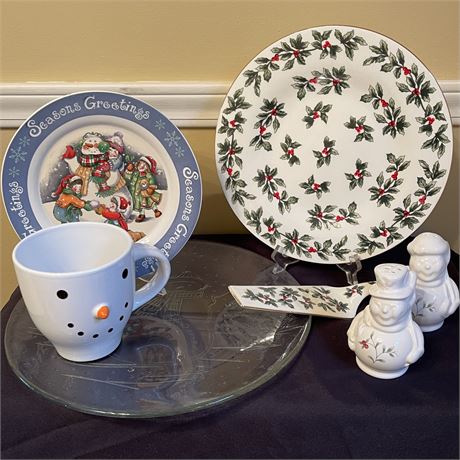 Holly Berry & Snowman Christmas Dishes - Pfaltzgraff, Royal Norfolk & Others