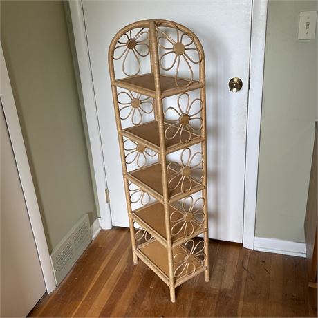 Vtg Wicker Shelving Unit with Daisy Flower Design