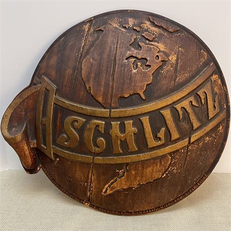 1968 Schlitz Beer 3D World Globe Molded Plastic Sign by Embosograph Display MFG.