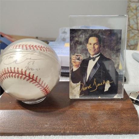 David Justice baseball card and signed baseball