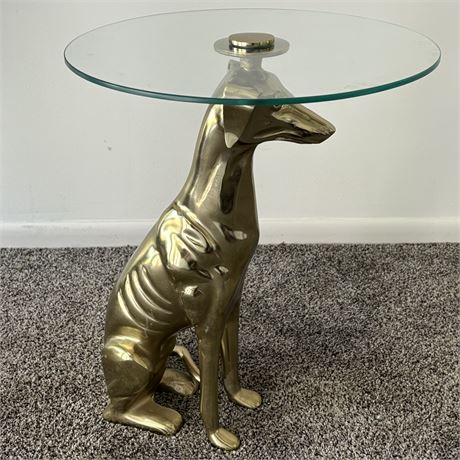 Gilt Metal Greyhound Glass Top Side Table