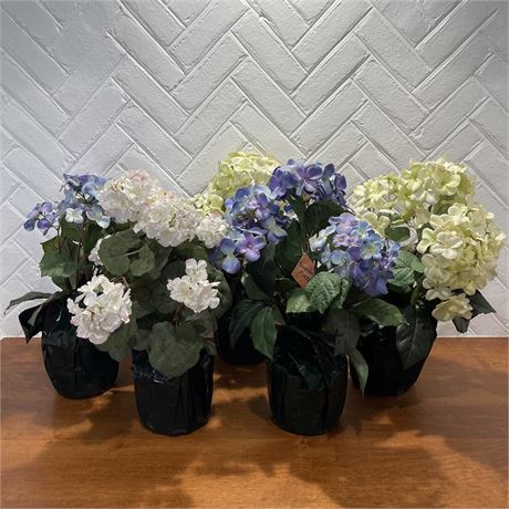 Bundle of 5 Potted Multi Colored Faux Hydrangeas