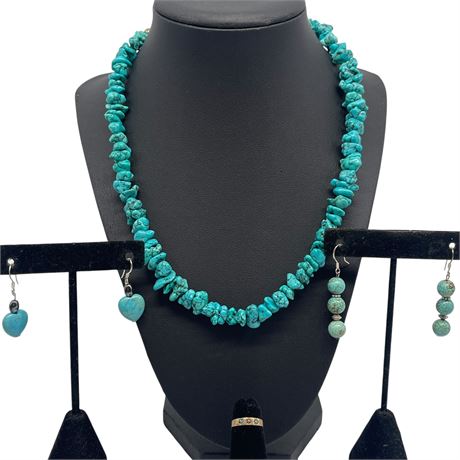 Vtg Faux Turquoise Navajo Jewelry w/ 925 Sterling Silver Earring Posts