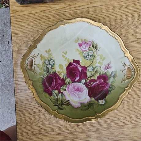 1920s O&EG Royal Austria Rose Pompadour Dual Handle Scalloped Plate