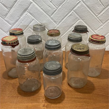 Lot of 12 Antique and Vintage Misc. Lidded Glass Jars