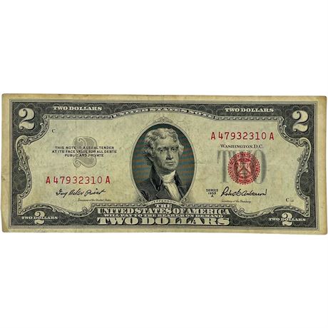 1953-A Series $2 Red Seal US Bank Note
