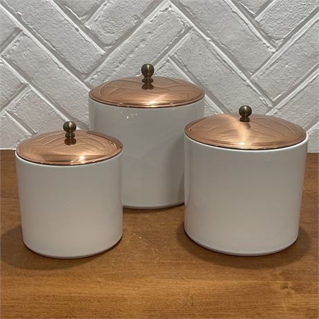 Vintage Nesting 3 Piece Ceramic Canisters with Copper Lids