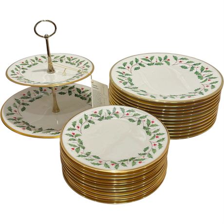 Lenox “Holiday” Plates & 2-Tier Server