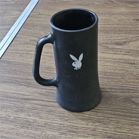 Vintage “PLAYBOY CLUB”Glass Beer Stein Mug Embossed Bunny Logo Black