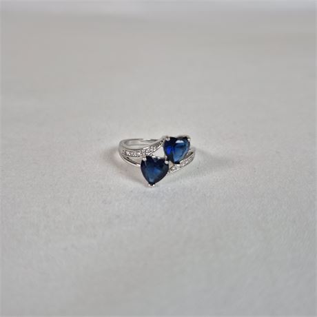 .925 Sterling 2-Heart Sapphire Ring Romantic Toi et Moi Style