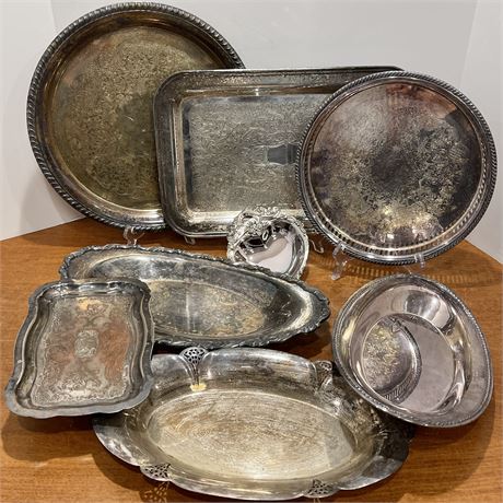 Silverplated Trays - Variety of Sizes and Shapes w/ Heart Nut Bowl
