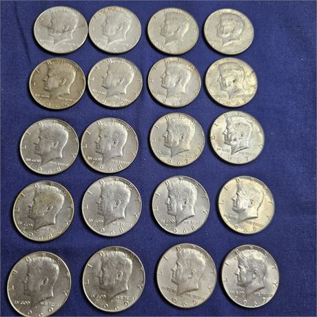 (20) 1965-1969 Kennedy Silver Half Dollars