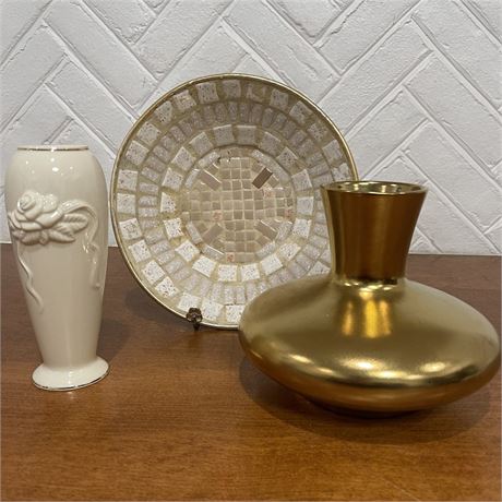 Victoria Hagan & Lenox Vases w/ Mosaic Tiled Centerpiece Bowl