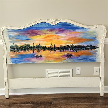 Vtg Hand-Painted Full Size Headboard