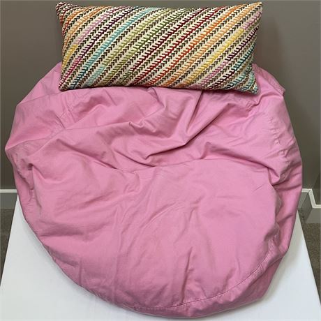 Pink Child's Bean Bag with Coordinated Throw Pillow
