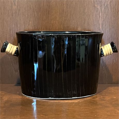 Black Cylinder Vase with Wrapped Handles