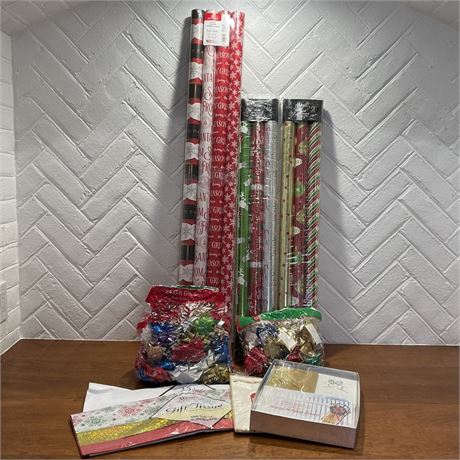 New Rolls of Paper, Tissue Paper, Cards and Letterhead w/ Package of Bows