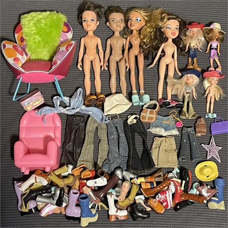 Collection of Vtg Bratz / Alike Dolls and Accessories