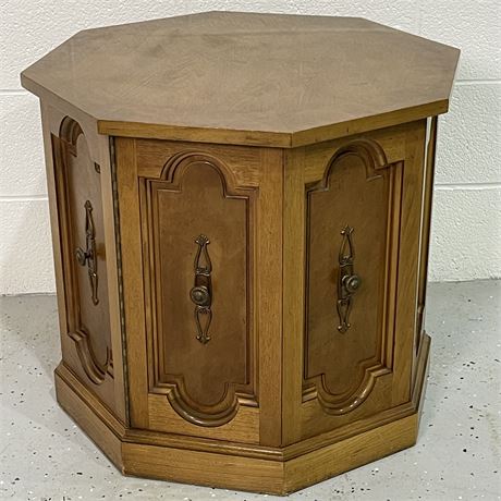 Vintage Solid Wood Octagonal End Table with Storage