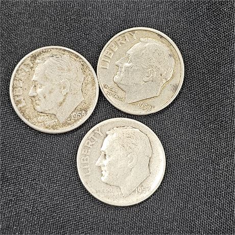 Lot of 3 Roosevelt Silver Dimes  Silver