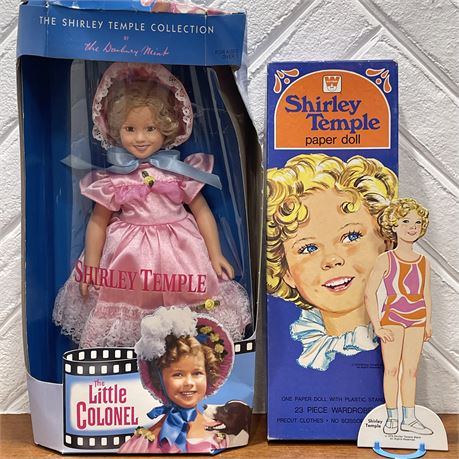 '96 Danbury Mint Shirley Temple Doll & '76 Shirley Temple Paper Doll w/ Wardrobe