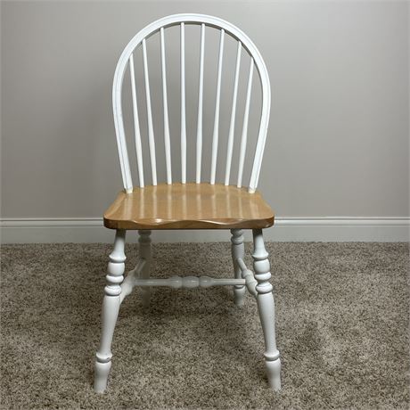 Single White and Natural Kitchen Chair - Used for Computer Desk