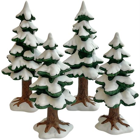 Heritage Village Collection Porcelain Pine Trees - 2 Large and 2 Small