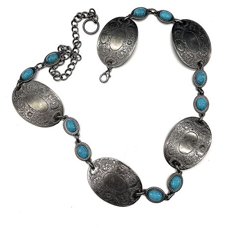 Vintage Aluminum and Faux Turquoise Concho-Style Chain Belt