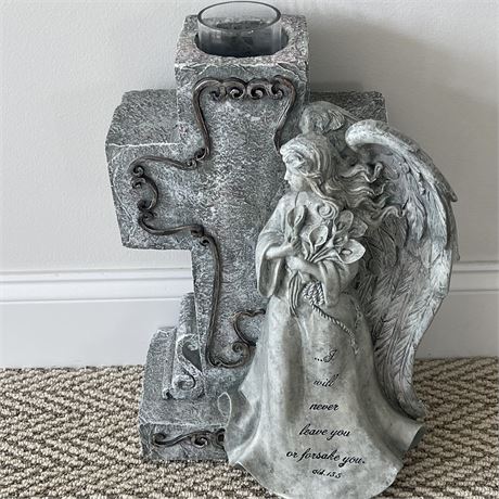 Resin Angel & Cross Indoor/Outdoor Candle Holder